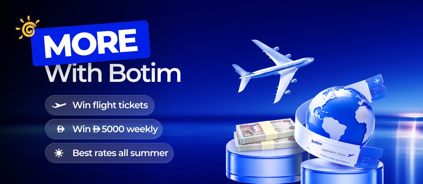 more with botim - win flight tickets, win 5000 weekly, best rates all summer